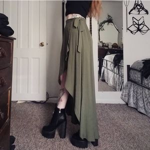 Olive green wrap skirt.